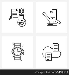 4 Universal Icons Pixel Perfect Symbols of beaker, clock, gear, laboratory, minutes Vector Illustration