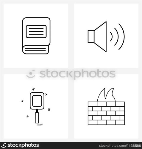 4 Universal Icons Pixel Perfect Symbols of book; kitchen ; volume; full; antivirus Vector Illustration
