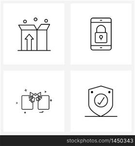 4 Universal Icons Pixel Perfect Symbols of box, gift box, interface, smartphone, secure Vector Illustration