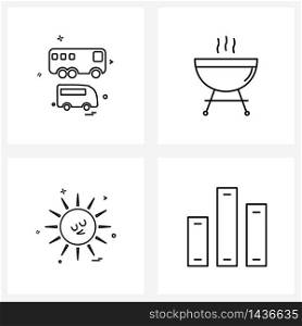 4 Universal Icons Pixel Perfect Symbols of bus; sun; minibus; cooking food; sunny Vector Illustration