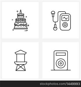 4 Universal Icons Pixel Perfect Symbols of cake, building, food, music, farm Vector Illustration