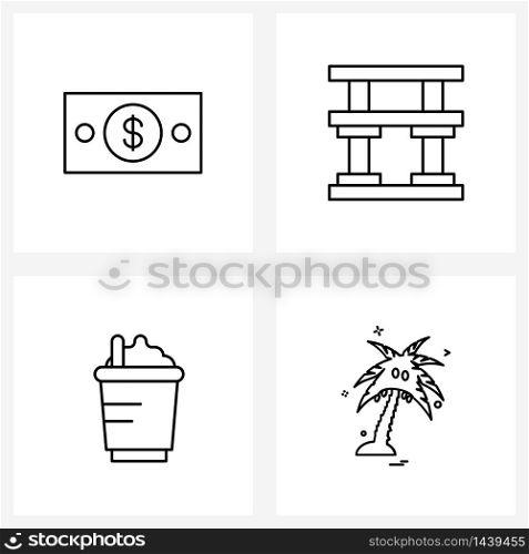 4 Universal Icons Pixel Perfect Symbols of cash, cream, money, architecture, yoghurt Vector Illustration