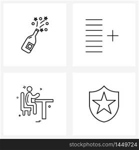 4 Universal Icons Pixel Perfect Symbols of celebrations drinks, avatar, add, list, shield Vector Illustration