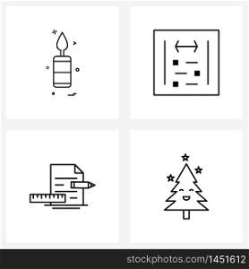 4 Universal Icons Pixel Perfect Symbols of Christmas, pencil, candle, paragraph, document Vector Illustration
