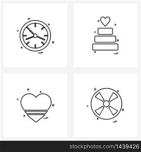 4 Universal Icons Pixel Perfect Symbols of clock, valentine, hours, love cake, valentine&rsquo;s day Vector Illustration