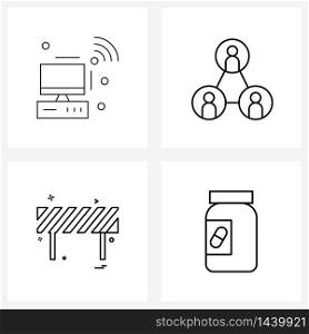 4 Universal Icons Pixel Perfect Symbols of computer, labour day, network, group, tablet Vector Illustration