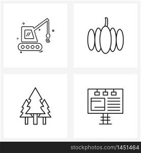 4 Universal Icons Pixel Perfect Symbols of crane, Christmas tree, tools, vegetable, festival Vector Illustration