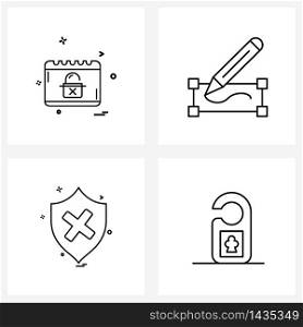 4 Universal Icons Pixel Perfect Symbols of cyber security; un protected; calendar; picture; areas Vector Illustration