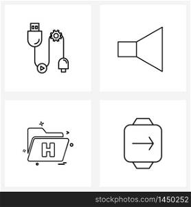 4 Universal Icons Pixel Perfect Symbols of data cable, medical folder, cable, speaker, watch Vector Illustration