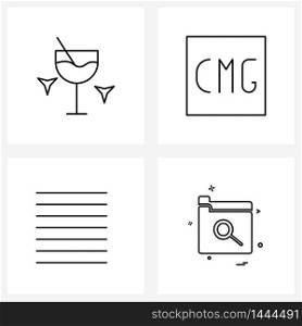 4 Universal Icons Pixel Perfect Symbols of drink, align, glass, file, indent Vector Illustration