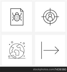 4 Universal Icons Pixel Perfect Symbols of file, globe, audience, customer, universe Vector Illustration