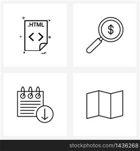 4 Universal Icons Pixel Perfect Symbols of file, search, file format, web, date Vector Illustration