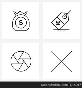 4 Universal Icons Pixel Perfect Symbols of finance; photography; tag; medicine; cross Vector Illustration