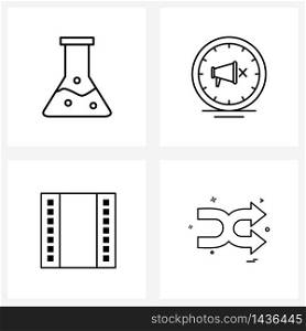4 Universal Icons Pixel Perfect Symbols of flask, film, lab, media, arrow Vector Illustration