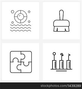 4 Universal Icons Pixel Perfect Symbols of float, teamwork, paint brush, game, dentist Vector Illustration