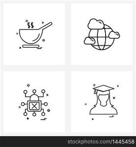 4 Universal Icons Pixel Perfect Symbols of food, security, soup, clouds, locked Vector Illustration