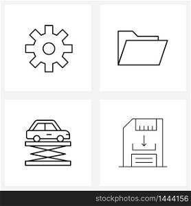 4 Universal Icons Pixel Perfect Symbols of gear, services, files, car, internet Vector Illustration