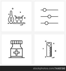 4 Universal Icons Pixel Perfect Symbols of glass, bottle, glass, user manual, scale Vector Illustration