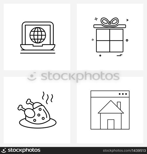 4 Universal Icons Pixel Perfect Symbols of global network protection, food, network protection, gift box , web Vector Illustration
