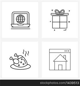 4 Universal Icons Pixel Perfect Symbols of global network protection, food, network protection, gift box , web Vector Illustration
