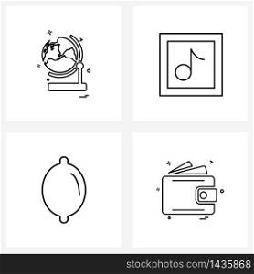4 Universal Icons Pixel Perfect Symbols of globe, food, earth, audio, lemon Vector Illustration