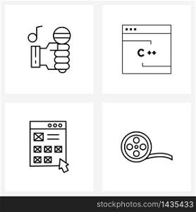4 Universal Icons Pixel Perfect Symbols of karaoke; website; singing; document; email Vector Illustration