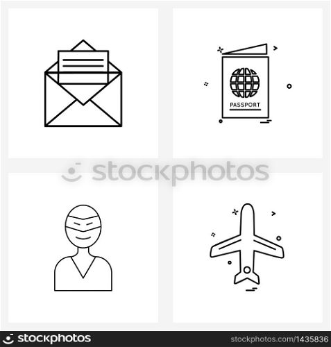 4 Universal Icons Pixel Perfect Symbols of letter, thief, passport, world, plane Vector Illustration