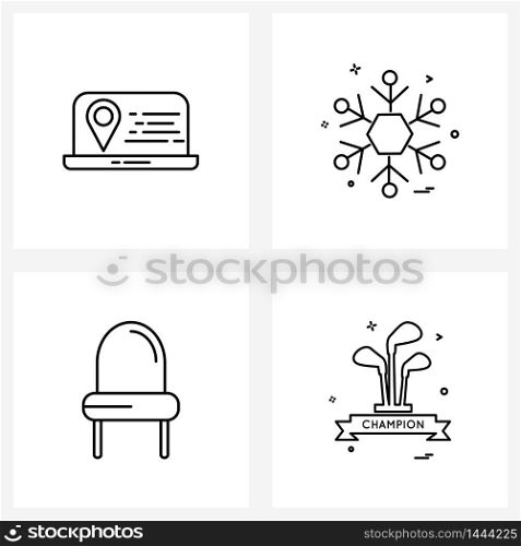 4 Universal Icons Pixel Perfect Symbols of map location, interior, snowflakes, winter, furniture Vector Illustration