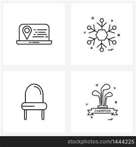 4 Universal Icons Pixel Perfect Symbols of map location, interior, snowflakes, winter, furniture Vector Illustration