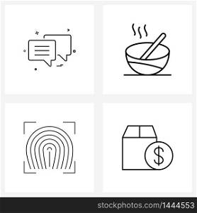 4 Universal Icons Pixel Perfect Symbols of messages, fingerprint, sms, food, identification Vector Illustration