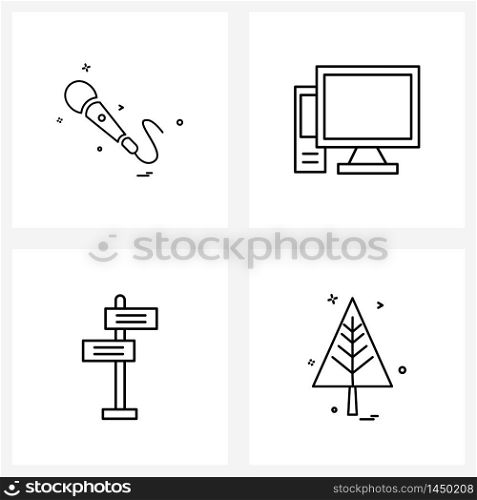 4 Universal Icons Pixel Perfect Symbols of mic, board, recording, screen, traffic board Vector Illustration