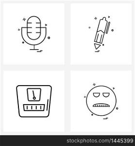 4 Universal Icons Pixel Perfect Symbols of mic, diet, multimedia, education, weight Vector Illustration