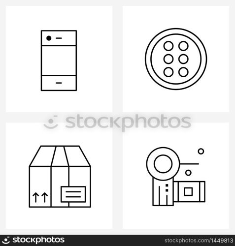 4 Universal Icons Pixel Perfect Symbols of mobile, camera, column, box, communication Vector Illustration