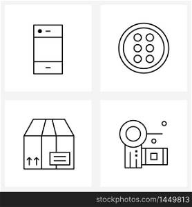 4 Universal Icons Pixel Perfect Symbols of mobile, camera, column, box, communication Vector Illustration