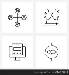 4 Universal Icons Pixel Perfect Symbols of network, web browser interface, communication, game, eye Vector Illustration