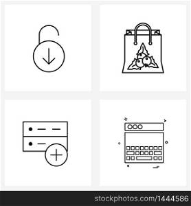 4 Universal Icons Pixel Perfect Symbols of open, database, arrow down, sale, store Vector Illustration