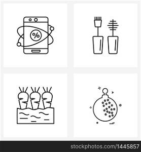 4 Universal Icons Pixel Perfect Symbols of percentage, vegetable, phone, makeup, Christmas balls Vector Illustration