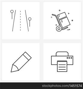4 Universal Icons Pixel Perfect Symbols of road, write, crosswalk, fridge, print Vector Illustration