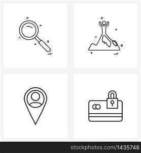 4 Universal Icons Pixel Perfect Symbols of search, pointer, science, mountain climb, atm card security Vector Illustration