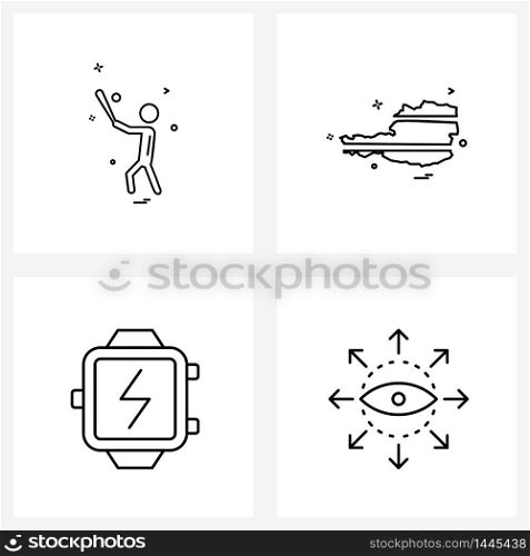 4 Universal Icons Pixel Perfect Symbols of sports, battery, cricket game, country, life Vector Illustration