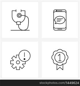 4 Universal Icons Pixel Perfect Symbols of stethoscope, gear, health, sms, alert Vector Illustration