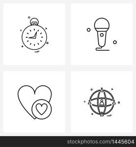 4 Universal Icons Pixel Perfect Symbols of stopwatch, love, microphone, studio, group Vector Illustration