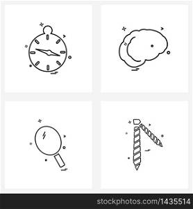 4 Universal Icons Pixel Perfect Symbols of stopwatch; racket; sports; brain; games Vector Illustration