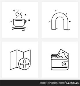 4 Universal Icons Pixel Perfect Symbols of tea, map, hot drink, magnetic, wallet Vector Illustration