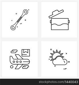 4 Universal Icons Pixel Perfect Symbols of tools, box, pot, meal, sun Vector Illustration