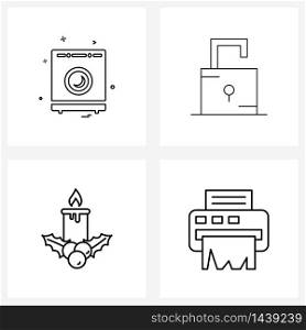 4 Universal Icons Pixel Perfect Symbols of washing machine, light, app, ui, cherries Vector Illustration