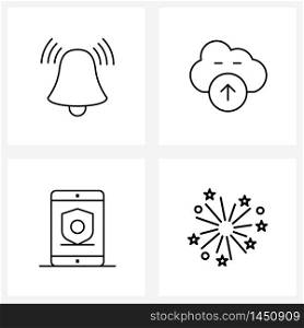 4 Universal Line Icon Pixel Perfect Symbols of alarm, phone, sound, upload, security Vector Illustration