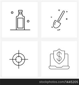 4 Universal Line Icon Pixel Perfect Symbols of alcohol bottle, interaction, spade, tools, program Vector Illustration