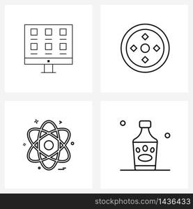 4 Universal Line Icon Pixel Perfect Symbols of api, nuclear , interface, target, atom Vector Illustration