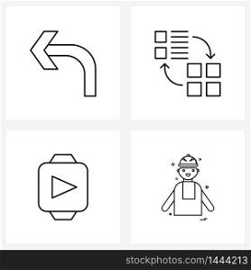 4 Universal Line Icon Pixel Perfect Symbols of arrow, player, arrows, list, watch Vector Illustration